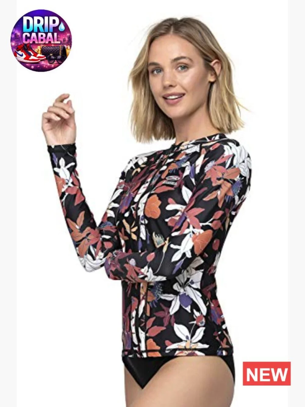 Long Sleeve Rash Guard UPF 50+ Zip Front Swimsuit Shirt